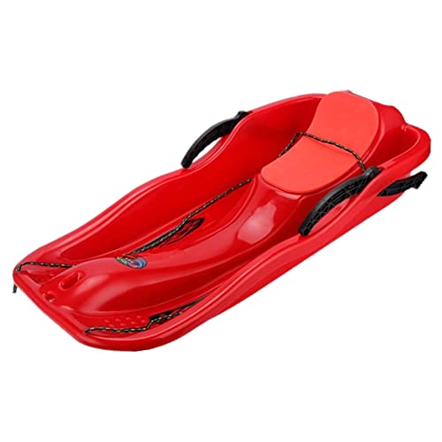 Snow Sled Plastic Toboggan Downhill Pull Sled For Kids Adults With Brakes Pulling Rope And Two Handles,Durable Sledding Board For Winter Outdoor Fun (Red) #TOP1