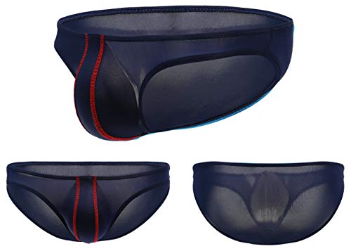 Newsywell Men's Ice Silk Bikinis Micro Low Rise Swim Swimwear Briefs Spandex Underwear Navy Blue Medium #TOP6