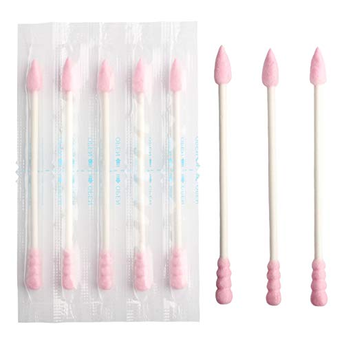 Sppry Cotton Swabs - Individually Wrapped Double Tipped Paper Sticks for Ear, Make-up, 100 Count (Pink, Spiral/Pointed End)