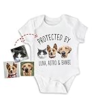 Giantbighands Custom Baby Bodysuit with Pet Portrait, Personalized Baby Onesie, Protected By Pet Design, Photo Portrait Onesie, Pregnancy Announcement Gift, Custom Dog and Cat Breed