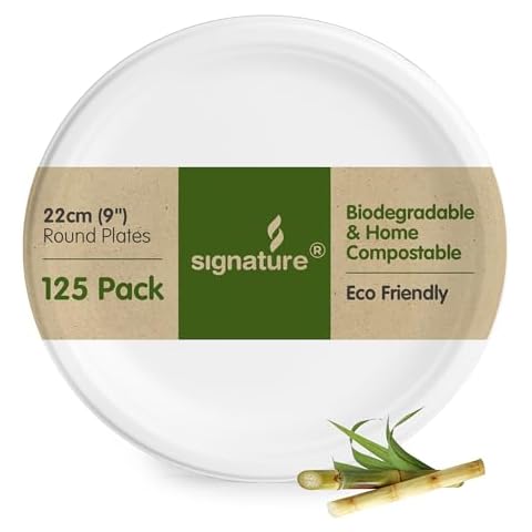 Heavy Duty Strong Home Compostable Eco-Friendly 9” Bagasse Medium Plates Made Cover