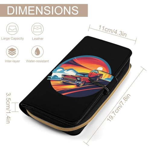 Vintage Sunset Car Drifting PU Leather Wallet Portable Coin Purse Lightweight Card Holders Money Clip for Women Men2