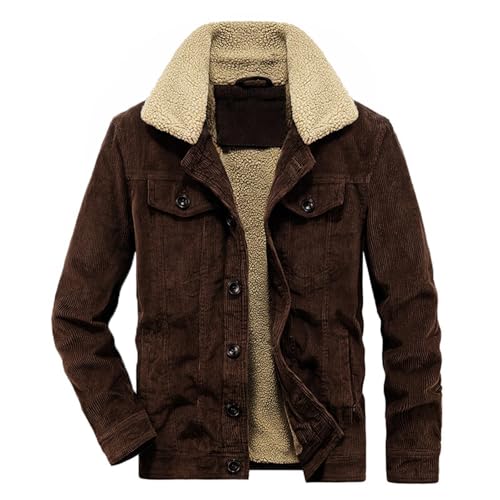 Image of Men's Corduroy Jacket Trucker Coat | Warm corduroy outwear with soft sherpa lining, classic button down outerwear for cold winter daily use