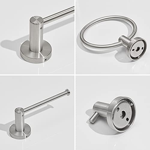 Besy 4 Piece Bathroom Accessories Set (Adjustable 16 To 26 Inch Towel Bar, Towel Ring, Toilet Paper Holder,Towel Hook), Wall Mounted Bath Hardware Accessory Fixtures Set,Stainless Steel/Brushed Nickel #TOP6