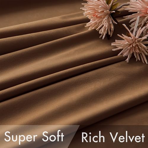 Image of MIULEE Velvet Curtains 52x96 inches 2 Panels Brown Blackout Curtains | Luxury, Bedroom Living Room, Thermal Insulated, Super Soft Window Drapes, Rod Pocket & Back Tab
