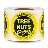 300 Labels, 1 Roll - Tree Nuts Allergy Warning Stickers (1.5 inch, Circle Dot) Contains Nuts Labels for Allergen Alert Food Advisory, Food Packing, Delis and Restaurants