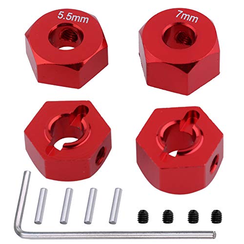 Hobbypark Aluminum 12mm Hex Wheel Hubs for Traxxas 1/10 2WD Slash, Rustler, Stampede,Hop-ups Replacement of Part 1654 3654 (4pcs) (Red)