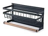 RICOO Gewürzregal magnetisch mit Küchenrollenhalter ohne Bohren, Gewürz Organizer KR003, Gewürzregal Schranktür, Kühlschrank Regal, Paper Towel Holder, Gewürzregal Wand mit Papierrollenhalter