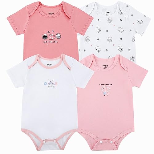 DOKMA Baby-Girls 4-pack Pink Bodysuits, Gift Set for Baby Girl, Newborns and Infants, 0-12months