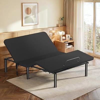 Amada Homefurnishing Adjustable Bed Frame Queen, Independent Head and Foot Incline, Quiet Motor, 750 lbs Capacity, Adjustable Bed with Wired Remote Control, 4 Bed Height Options, Tool-Free Setup