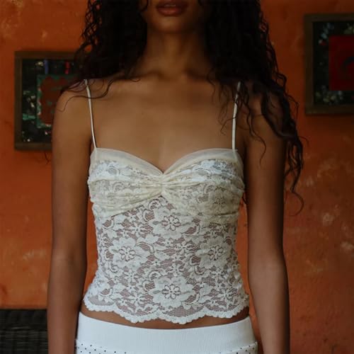 Women Lace Mesh Crop Tank Tops Sleeveless Patchwork Strappy Going Out Tops Camisole Y2k Slim Fit Cami Shirts3