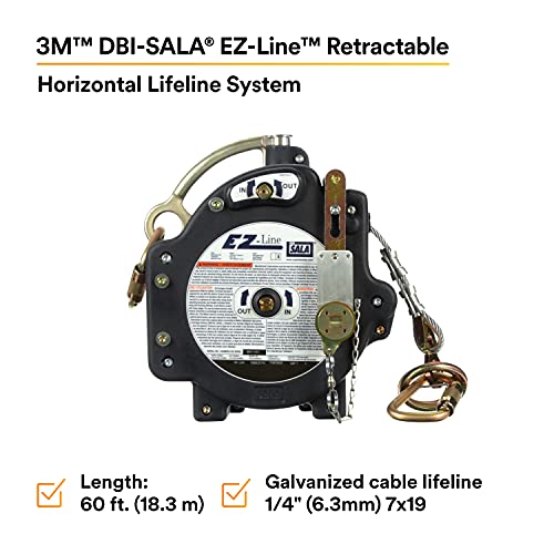 Image of 3M DBI-SALA EZ-Line 7605060 Retractable Horizontal Lifeline System, 60' Galvanized Cable, Built In Winch, Tension and Impact Indicators, Blue