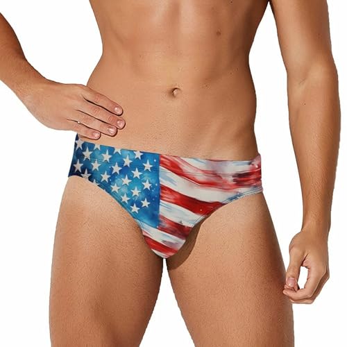 4th of July Patriotic U.S. Flag Men's Swim Briefs Sexy Bikini Swimsuit Beach Shorts Underwear Low Waist