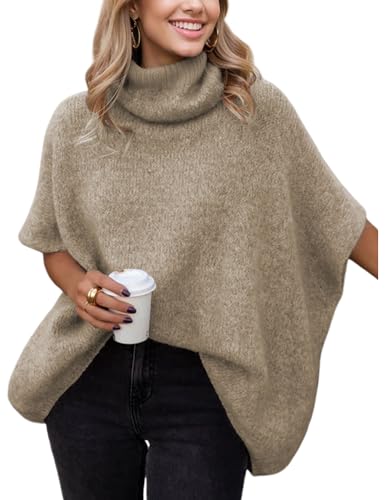 Image of Ynhonra Womens Turtleneck Sweater Oversized Chunky Batwing Sleeve Short Tops | Dolman Pullover