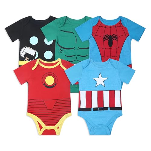 Image of Marvel Avengers Baby Boys 5 Pack Short Sleeve Bodysuit for Newborn and Infants