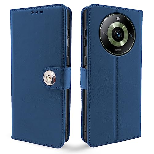 Image of Pikkme Realme 11 Pro / 11 Pro Plus 5G / Narzo 60 Pro 5G Flip Cover Leather Finish | Inside TPU with Card Pockets | Wallet Stand and Shock Proof | Complete Protection Button Flip Case (Blue)