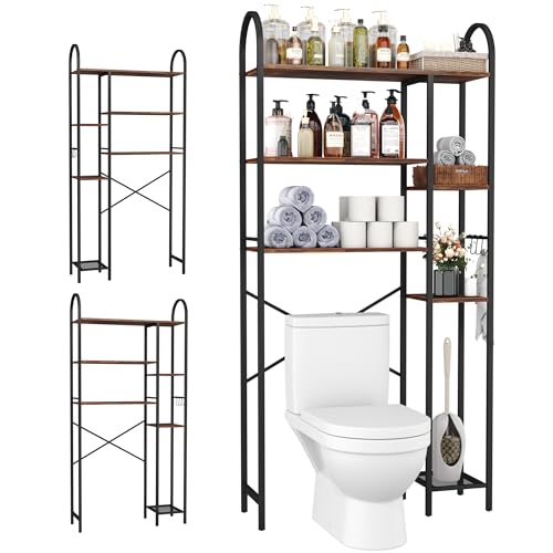 HOMEFORT Over The Toilet Storage with Side Rack, 6-Tier Over Toilet Storage Rack with Adjustable Shelf, Space Saver Bathroom Organizer for Laundry, Balcony, Kitchen,31.5"W x 9.4"D x 65"H,Rustic Brown by HOMEFORT - Image 7