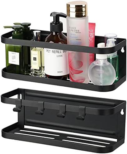 Magnetic Spice Rack 2 Pack Magnetic Refrigerator Shelf Wall Mount Metal Seasoning Storage Rack Fridge Organizer Utensils Towel Book Shelves Home Kitchen Spice Jar Containers Holder W/ 4 Hooks -Black