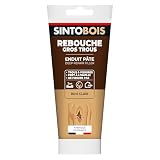 SINTOBOIS - Rebouche Gros Trous - Prêt à Emploi - Sec en 15h à 24h - Se Ponce & se Peint - Intérieur Exterieur- S'utilise Comme un Enduit -Ne Fissure Pas - Bois Clair- Technique Professionnelle- 330 g