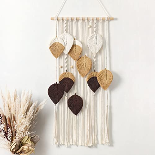 Dremisland Macrame Wall Hanging Boho Wall Decor With Chic Woven Leaf Tassels Art Boho Chic Woven Decoration For Bedroom Living Room Apartment Dorm Gallery Perfect Handmade Gift Ideas (Beige) #TOP9