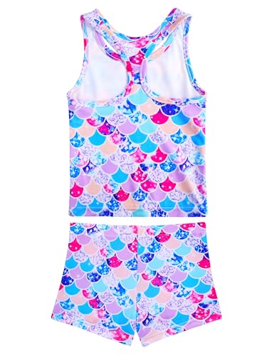 Image of Girls Swimsuits Two Piece Tankini Multicolor Bathing Suits with Boyshort Summer Beach Swimwear Set