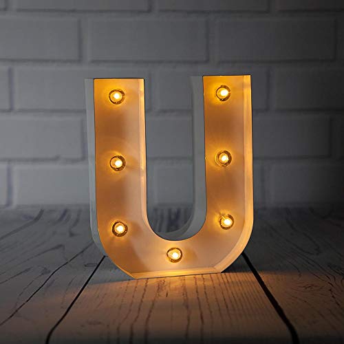 Fantado White Marquee Light Letter 'U' LED Metal Sign (8 Inch, Battery Operated w/Timer) by PaperLanternStore