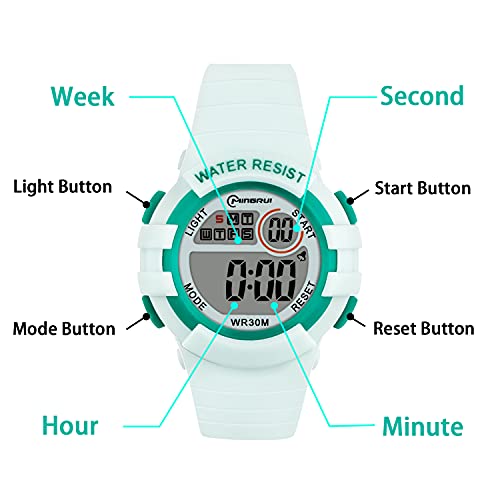 Ckv Multifunction Kids Digital Watch Waterproof With Alarm Timer Stopwatch Night Light Calendar Wrist Watch Outdoor Sports Wristwatch For Girls (Light Green) #TOP5