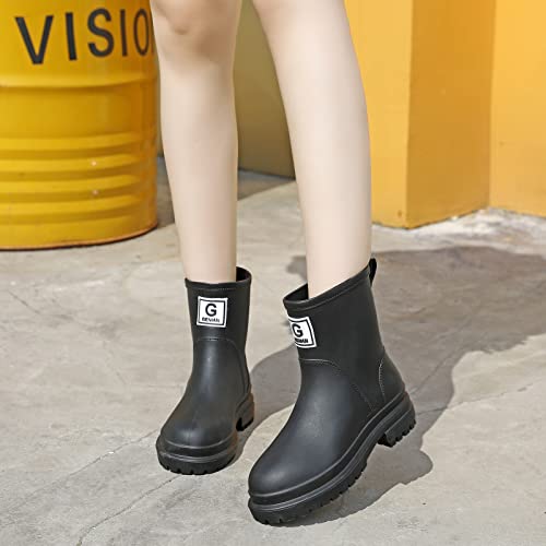 Yorfotmae Rain Boots For Women Men,Waterproof Garden Boots Short Rain Boots Comfort Lightweight Ankle Rain Shoes Platform Rubber Chelsea Rain Boots For Ladies Outdoor Work Shoes #TOP4