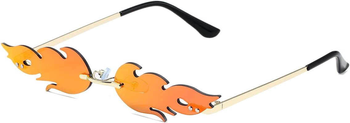 JOVAKIT Fire Flame Sunglasses for Women Men Retro Vintage Rimless Sun Glasses Fire Shaped Frameless Eyeglasses UV Protection