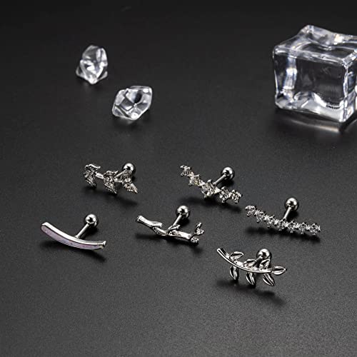 Loayhoay 6Pcs 16G 316L Stainless Steel Cartilage Earring Stud For Women Girls Helix Earrings Stud Piercing Jewelry Silver #TOP1