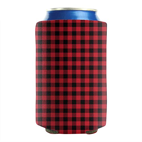 Plaid Printing Red and Black Plaid 12-16 OZ Bottles Neoprene Insulated Beer Can Sleeves Soda Non-Slip Can Coolers Sleeves Collapsible Pack Of 2 Plain Design