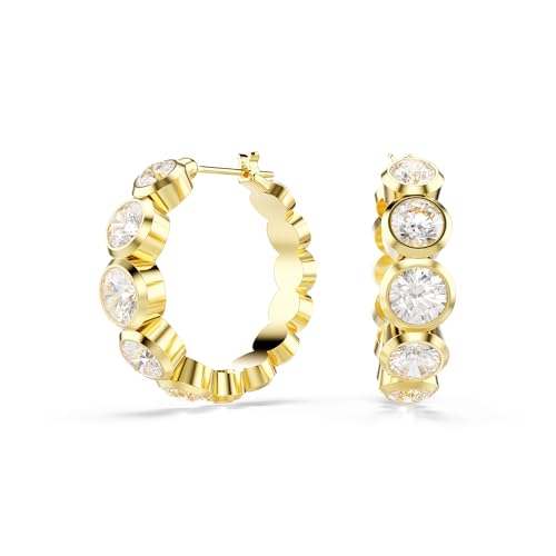 Swarovski Imber hoop earrings, Round cut, clear, Gold-tone finish