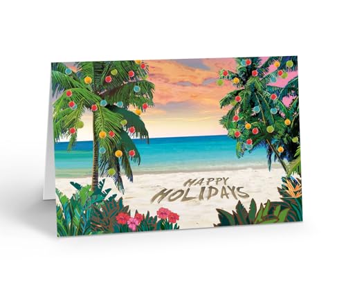 Stonehouse Collection Single Tropical Beach Christmas Card – Happy Holidays in the Sand – 5x7 Single Card with Envelope – Made in the USA (Merry Christmas)