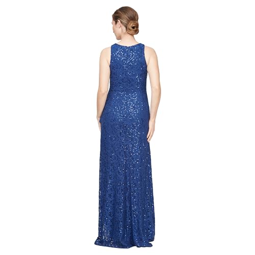 Image of Alex Evenings Women's Long Sleeveless Mother of the Bride Dress W /Cascade Ruffle & Front Slit (Petite and Regular Sizes)