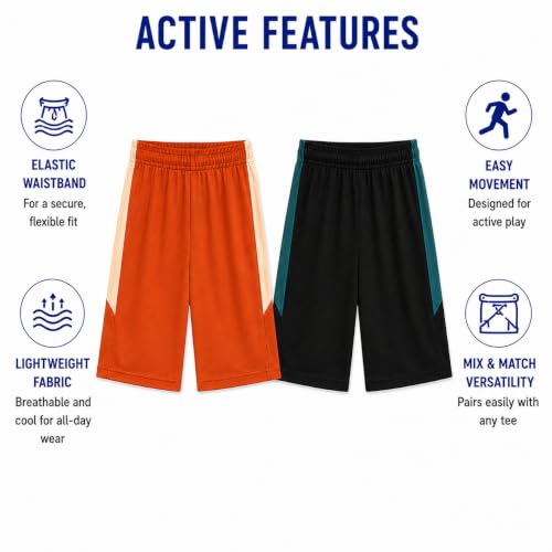 Image of Pro Athlete Boys Shorts Sets - 4 Piece Dry Fit Short Sleeve Crewneck Graphic Tee and Performance Shorts for Boys (Sizes 8-16)