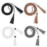 WERFORU 4 Stück Frauen dünne Quaste geflochtene Taille Gürtel, dünne gewebte Gürtel Taille Band für Rock Kleid (Anzug für Taillengröße unter 96cm, E-Schwarz+Braun+Weiß +grau)