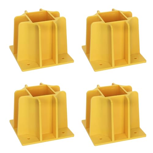 Image of 4-Pack Yellow Guardrail Base Boot with Toe Board Slot, Reusable Fall Protection Base for Scaffolding, Temporary Guardrail Systems for Residential and Commercial Construction