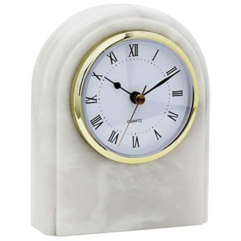 KhanImports Decorative White Marble Clock, Stone Desk or Shelf Clock - 6 Inch Cover