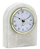 Khan Imports Decorative White Marble Clock, Stone Desk or Shelf Clock - 6 Inch