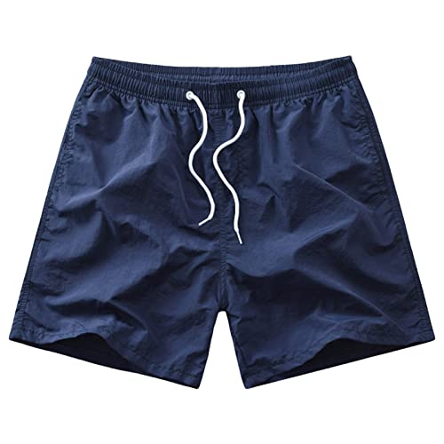 Maiyifu-GJ Men Solid Beach Swim Trunks Lightweight Mesh Lining Swimwear Drawstring Closure Elastic Waistband Beach Shorts (Dark Blue,Medium)