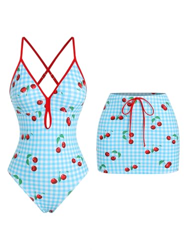 Image of ZAFUL Women's One Piece Swimsuit with Skirt V Neck Colorblock Bathing Suit | Front Cut Out Swimsuit Criss Cross One Piece Bathing Suit