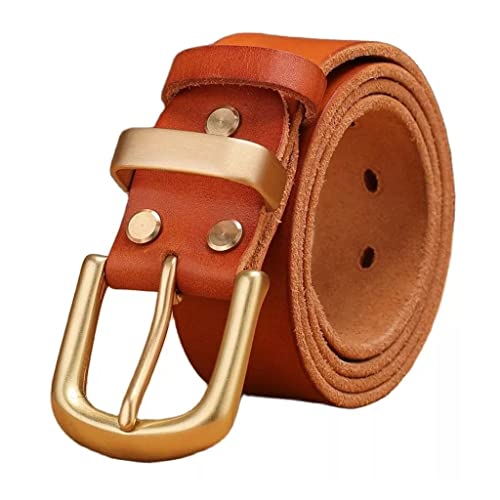 Ceinture pour homme en laiton massif pleine fleur avec boucle, cuir véritable, accessoires de vêtements (couleur : A, taille : 105 cm)