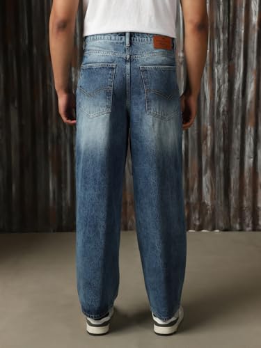 Image of High Star Men Cotton Washed Loose Fit Casual Mid-Rise Jeans