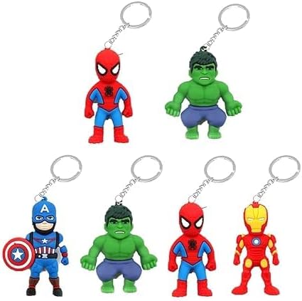 kidivo Superhero Avengers Figures Keyrings for Kids Collection, Birthday Return Gift | Material : PVC | Dimension : 5.5 x 2.5 cms approx. | Set of 6