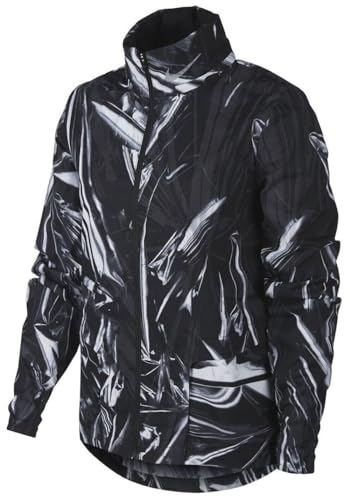 Nike Women's Shield Full Zip Flash Running Jacket Black and White, Medium