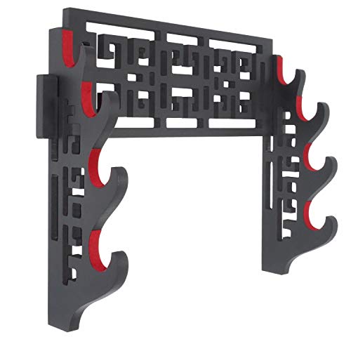Eforlife 4 Etagen Schwerthalter Wandhalterung Samurai Schwert Display Stand Schwert Halterung Aufhänger für Katana Wakizashi und Standard Schwerter Klassisches Modell (Samt gepolstert) Cover