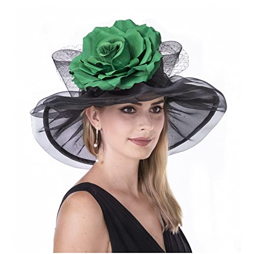 SAFERIN Tocado de Organza para Mujer, para Iglesia, Derby de Kentucky, para Novia, Fiesta de té, Boda, MN-Negro y Verde, 2-5 1/8