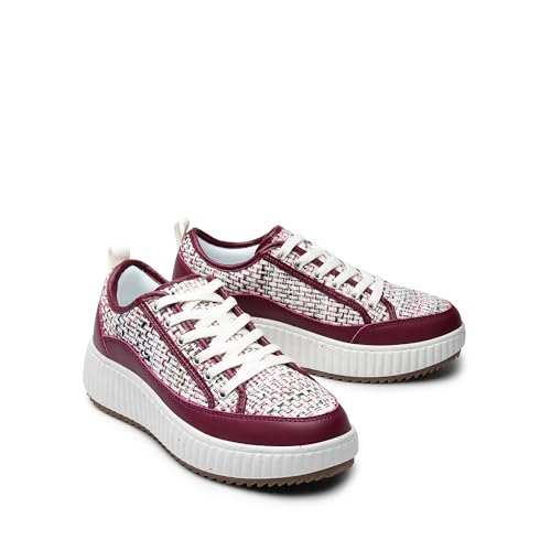DREAM PAIRS Women Platform Chunky Lightweight Comfortable Casual Lace-Up Sky Walking Fashion Sneakers,Size 7,Burgundy,SDFN2415W