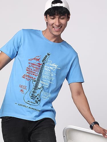 Image of ADRO Guitar Design Printed T-Shirt for Men - 100% Cotton, Regular Fit, Soft Breathable Fabric.