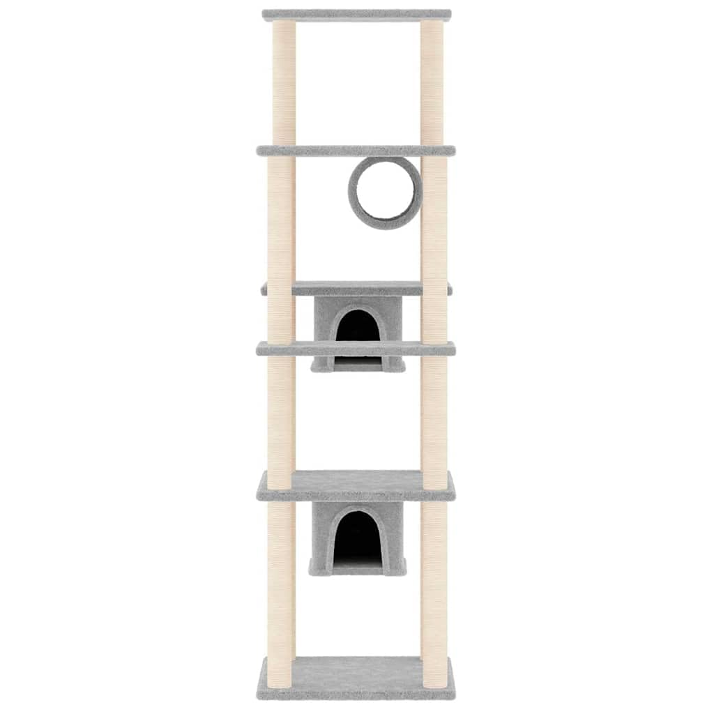 Rascador con columnas rascadoras de sisal y superficie de descanso, gris claro, 169 cm, torre de escalada con cueva, plataforma y hamaca como lugar de descanso y vigilante para casa y gato